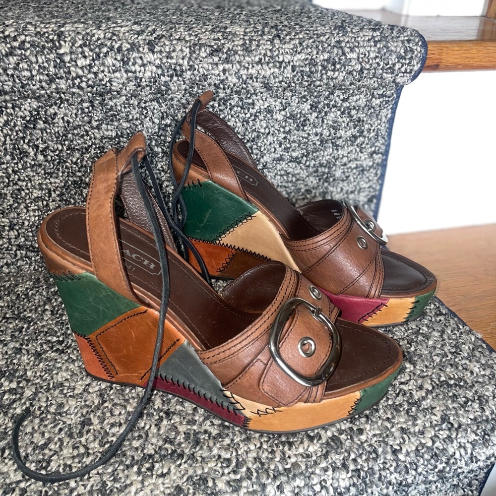 Coach vintage Patchwork Leather Wedge Sandals - Picture 2 of 7